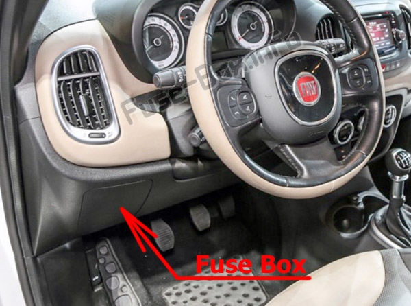 The location of the fuses in the passenger compartment: Fiat 500L (2013-2019)