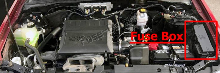 The location of the fuses in the engine compartment: Ford Escape (2008-2012)