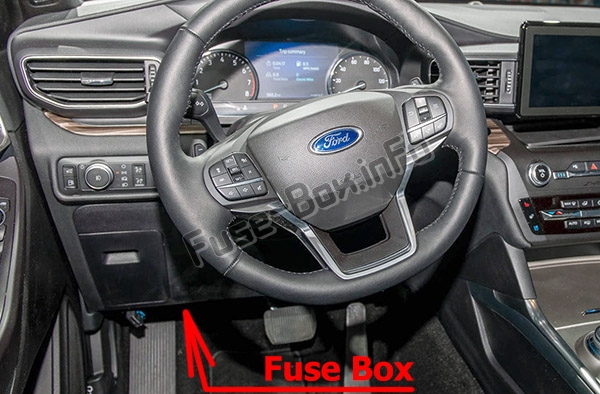 The location of the fuses in the passenger compartment: Ford Explorer (2020-...)