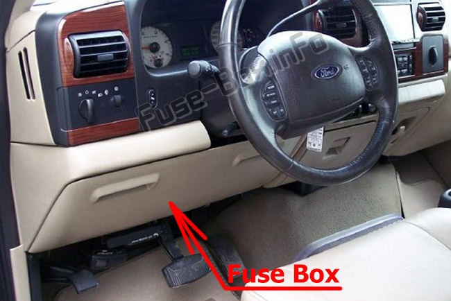 The location of the fuses in the passenger compartment: Ford F-250/F-350/F-450/F-550 (2005-2007)