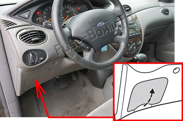 The location of the fuses in the passenger compartment: Ford Focus (1999-2007)