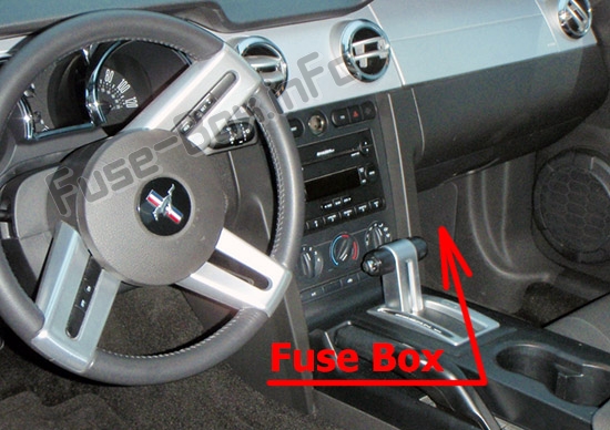 The location of the fuses in the passenger compartment: Ford Mustang (2005-2009)