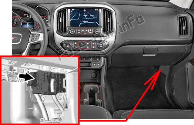 The location of the fuses in the passenger compartment: GMC Canyon (2015-2019..)