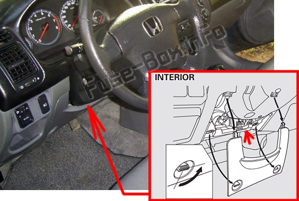 The location of the fuses in the passenger compartment: Honda Civic (2001-2005)