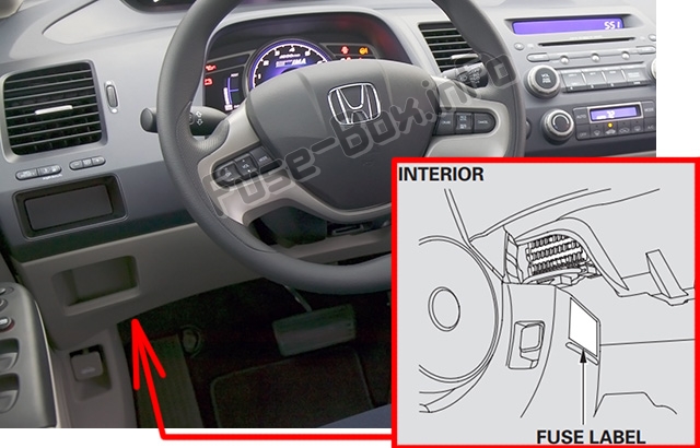 The location of the fuses in the passenger compartment: Honda Civic Hybrid (2006-2011)