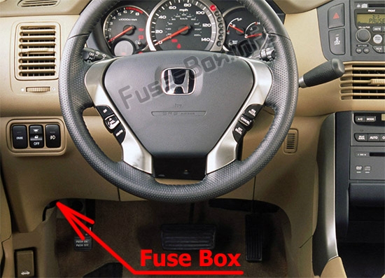 The location of the fuses in the passenger compartment: Honda Pilot (2003-2008)