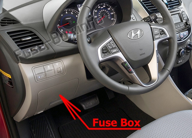 The location of the fuses in the passenger compartment: Hyundai Accent (RB; 2011-2017)