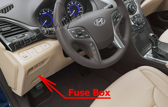 The location of the fuses in the passenger compartment: Hyundai Azera (HG; 2011-2017)