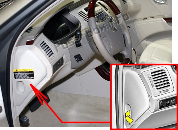 The location of the fuses in the passenger compartment: Hyundai Azera (TG; 2005-2010)