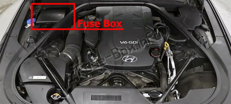 The location of the fuses in the engine compartment: Hyundai Genesis (DH; 2014-2019..)