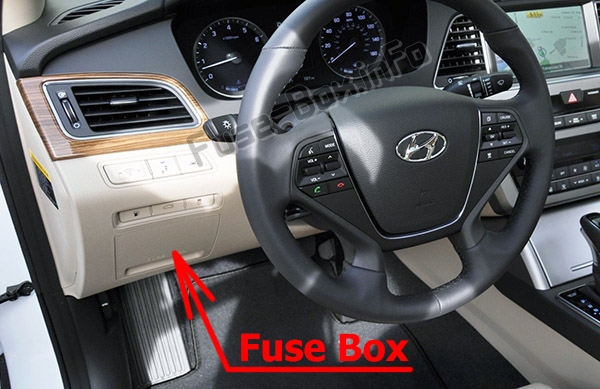 The location of the fuses in the passenger compartment: Hyundai Sonata (LF; 2014-2019..)