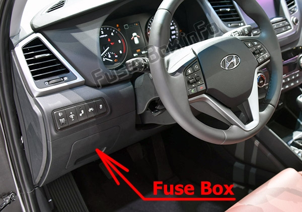 The location of the fuses in the passenger compartment: Hyundai Tucson (TL; 2016-2019..)