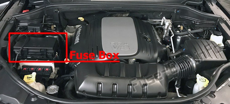 The location of the fuses in the engine compartment: Jeep Grand Cherokee (WK2; 2011-2019)