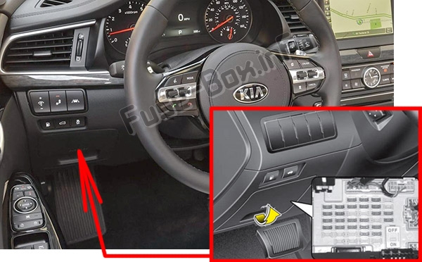 The location of the fuses in the passenger compartment: KIA Cadenza (VG; 2010-2016)