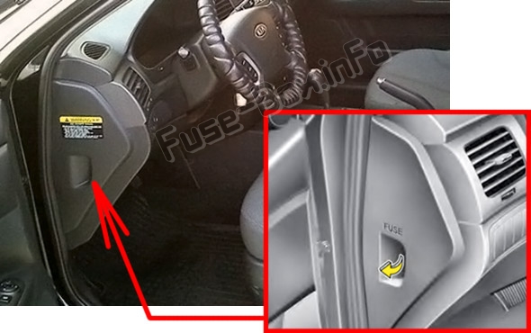 The location of the fuses in the passenger compartment: KIA Optima (MG; 2007-2010)