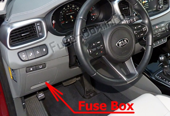 The location of the fuses in the passenger compartment: KIA Sorento (UM; 2016-2019..)