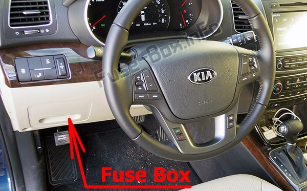 The location of the fuses in the passenger compartment: KIA Sorento (XM; 2010-2015)