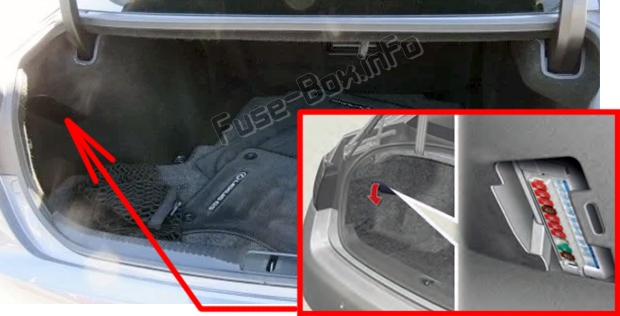 The location of the fuses in the trunk: Lexus GS450h (S190; 2006-2011)