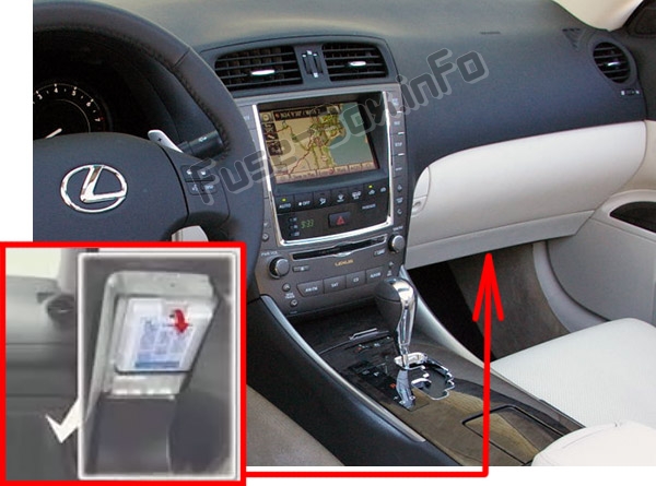 The location of the fuses in the passenger compartment: Lexus IS250/IS350 (XE20; 2006-2013)