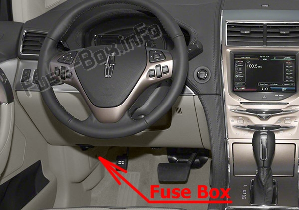 The location of the fuses in the passenger compartment: Lincoln MKX (2011-2015)