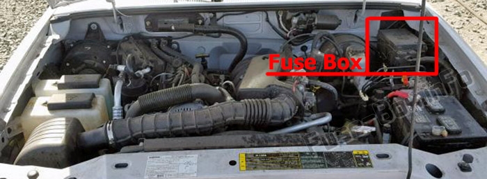 The location of the fuses in the engine compartment: Mazda B-Series (1998-2006)