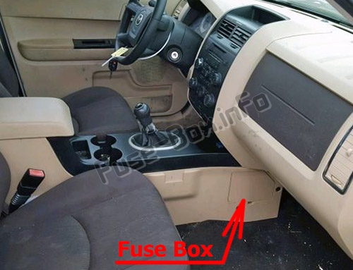 The location of the fuses in the passenger compartment: Mazda Tribute (2008-2011)