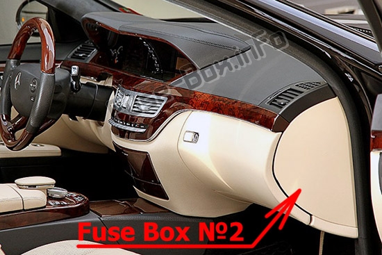 The location of the fuses in the passenger compartment: Mercedes-Benz CL-Class / S-Class (C216/W221; 2006-2014)
