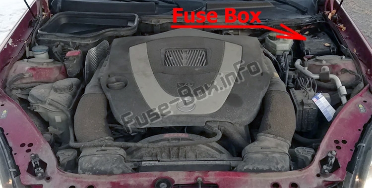The location of the fuses in the engine compartment: Mercedes-Benz SLK-Class (R171; 2005-2011)