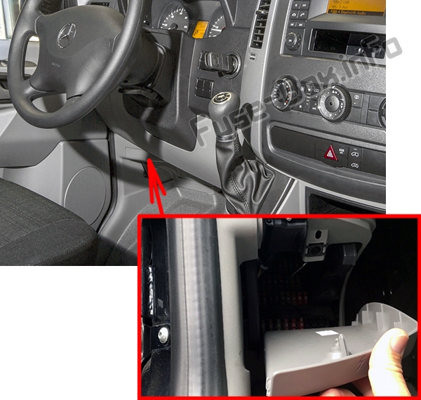 The location of the fuses in the passenger compartment: Mercedes-Benz Sprinter (W906/NCV3; 2006-2018)