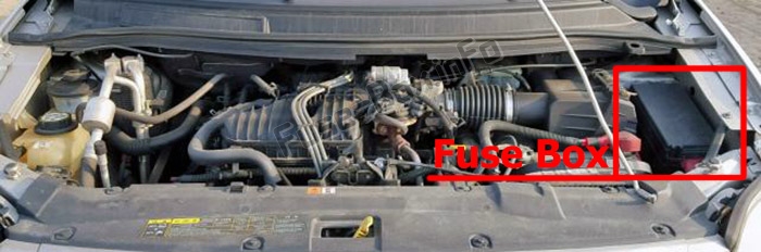 The location of the fuses in the engine compartment: Mercury Monterey (2004-2007)