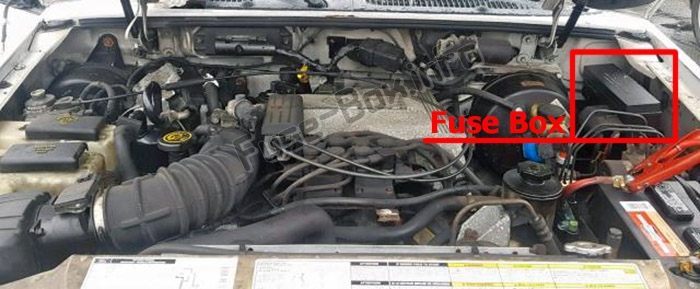 The location of the fuses in the engine compartment: Mercury Mountaineer (1997-2001)