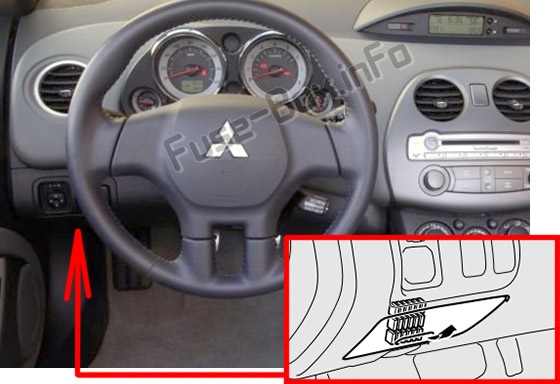 The location of the fuses in the passenger compartment: Mitsubishi Eclipse (4G; 2006-2012)