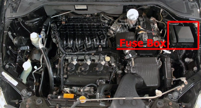 The location of the fuses in the engine compartment: Mitsubishi Endeavor (2004-2011)