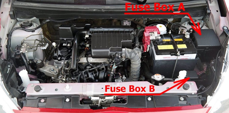 The location of the fuses in the engine compartment: Mitsubishi Mirage (2014-2018)