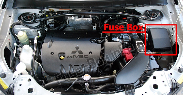 The location of the fuses in the engine compartment: Mitsubishi Outlander (2007-2013)
