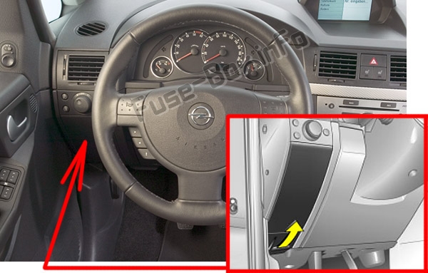 The location of the fuses in the passenger compartment: Opel / Vauxhall Meriva A (2003-2010)