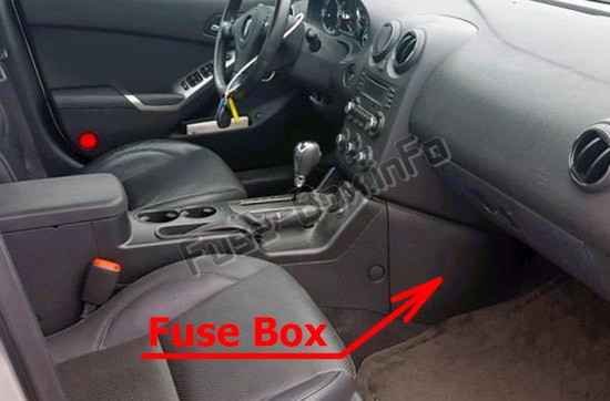 The location of the fuses in the passenger compartment: Pontiac G6 (2005-2010)