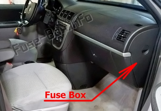 The location of the fuses in the passenger compartment: Pontiac Montana SV6 (2005-2009)