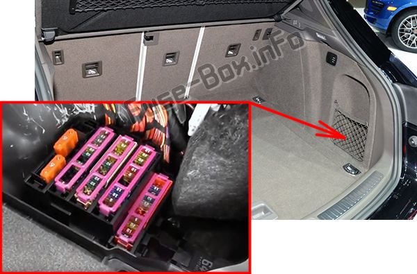 The location of the fuses in the luggage compartment: Porsche Macan (2014-2018)