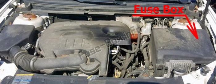 The location of the fuses in the engine compartment: Saturn Aura (2006-2009)
