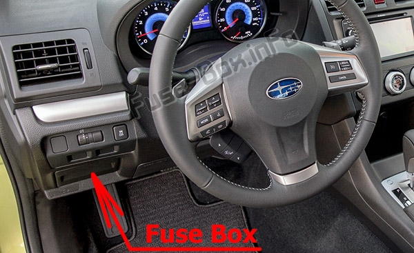 The location of the fuses in the passenger compartment: Subaru Crosstrek / XV (2011-2017)