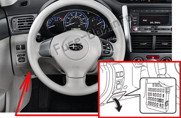 The location of the fuses in the passenger compartment: Subaru Forester (SH; 2008-2012)