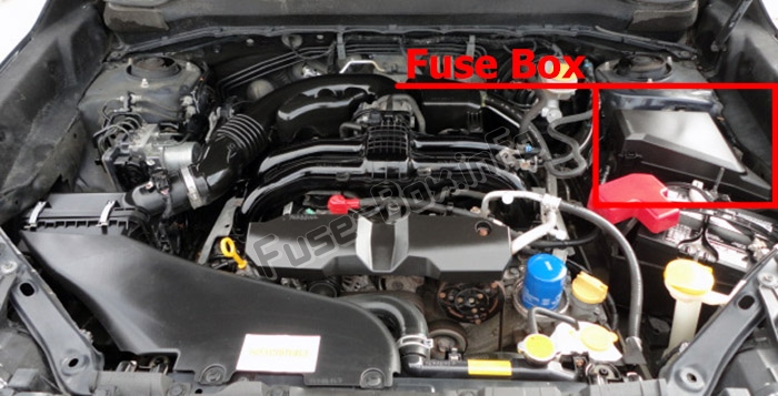 The location of the fuses in the engine compartment: Subaru Forester (SJ; 2013-2018)