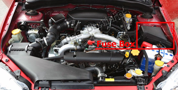 The location of the fuses in the engine compartment: Subaru Impreza (2008-2011)