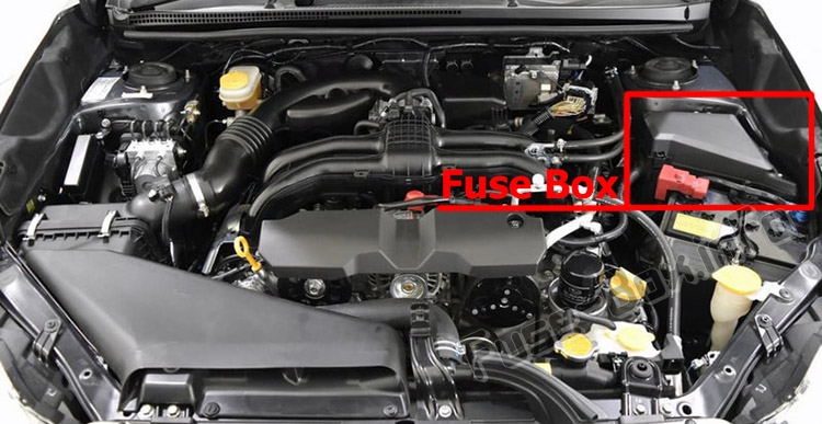 The location of the fuses in the engine compartment: Subaru Impreza (2012-2016)
