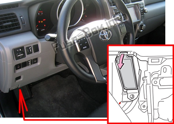 The location of the fuses in the passenger compartment: Toyota 4Runner (N280; 2010-2017)