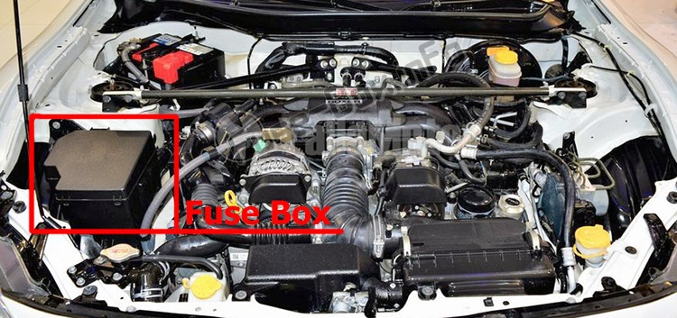 The location of the fuses in the engine compartment: Toyota 86 / GT86 (2012-2018)