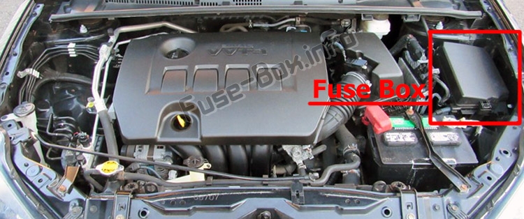 The location of the fuses in the engine compartment: Toyota Corolla / Auris (E160/E170/E180; 2013-2018)