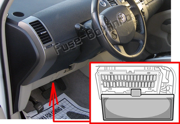 The location of the fuses in the passenger compartment: Toyota Prius (XW20; 2004-2009)