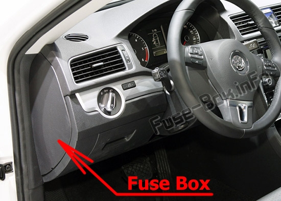 The location of the fuses in the passenger compartment: Volkswagen Passat B7 (2011-2015)